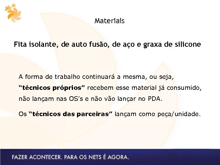 Materiais Fita isolante, de auto fusão, de aço e graxa de silicone A forma