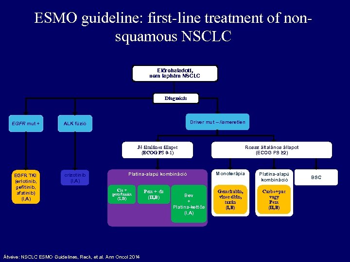 ESMO guideline: first-line treatment of nonsquamous NSCLC Előrehaladott, nem laphám NSCLC Diagnózis EGFR mut