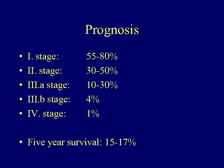 Prognosis • • • I. stage: III. a stage: III. b stage: IV. stage: