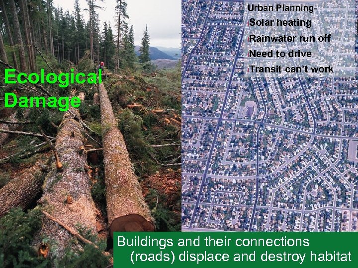 Urban Planning- Solar heating l Rainwater run off l Need to drive l Transit