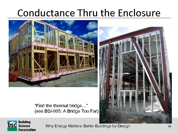 Conductance Thru the Enclosure “Find thermal bridge…” (see BSI-005: A Bridge Too Far) Why
