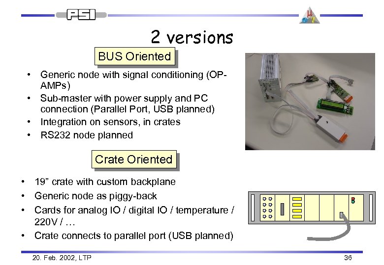 2 versions BUS Oriented • Generic node with signal conditioning (OPAMPs) • Sub-master with