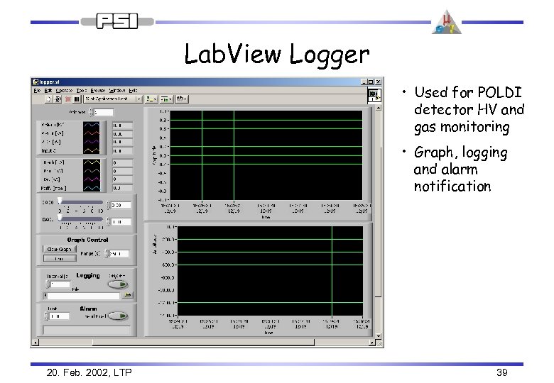 Lab. View Logger • Used for POLDI detector HV and gas monitoring • Graph,
