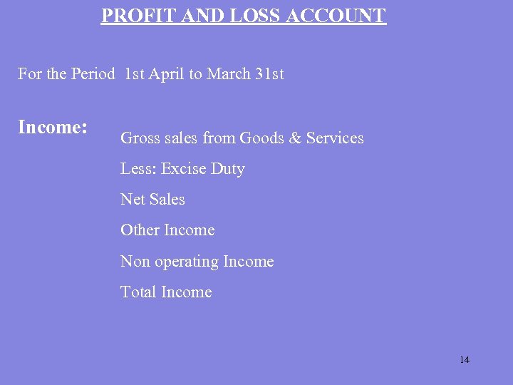 PROFIT AND LOSS ACCOUNT For the Period 1 st April to March 31 st