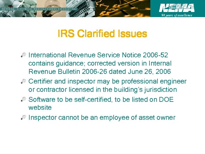 80 years of excellence IRS Clarified Issues International Revenue Service Notice 2006 -52 contains