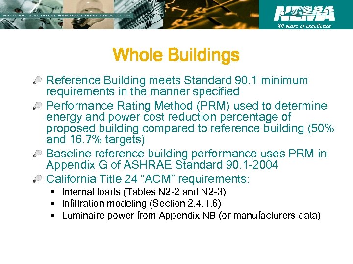 80 years of excellence Whole Buildings Reference Building meets Standard 90. 1 minimum requirements