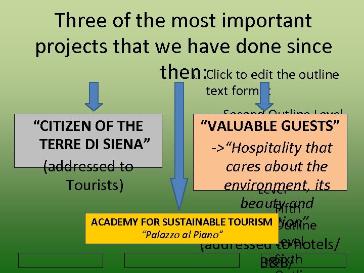  Three of the most important projects that we have done since then: Click