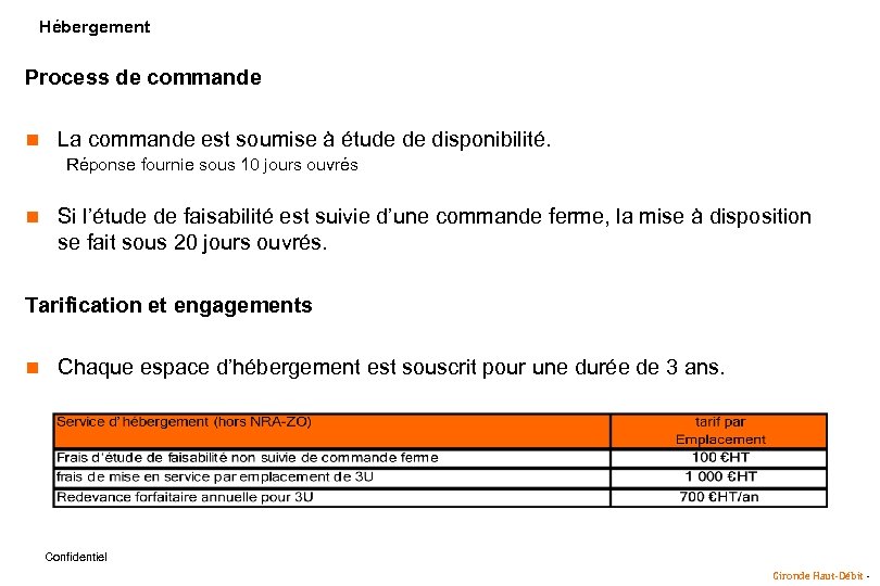 Hébergement Process de commande n La commande est soumise à étude de disponibilité. Réponse