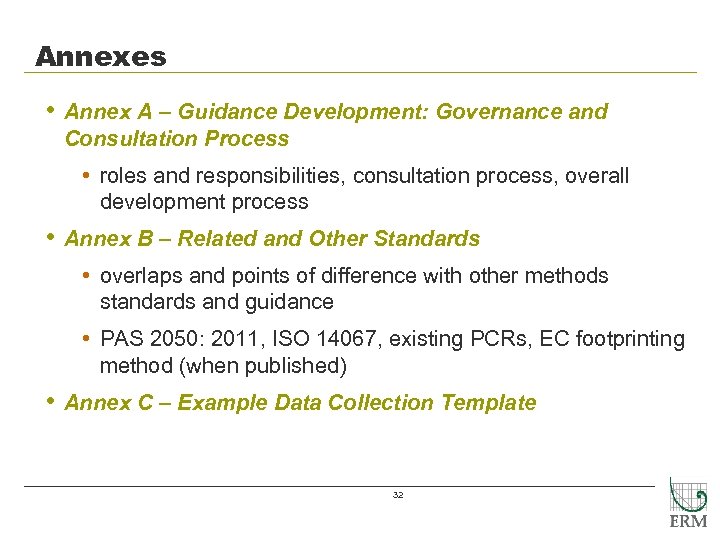 Annexes • Annex A – Guidance Development: Governance and Consultation Process • roles and