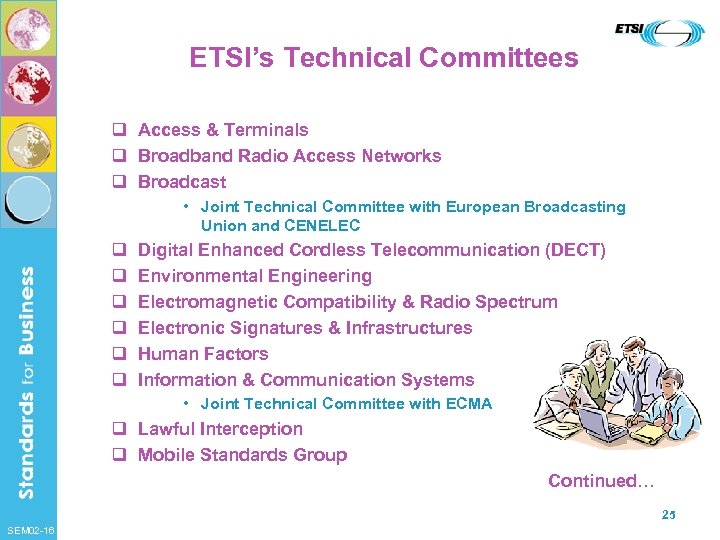 ETSI’s Technical Committees q Access & Terminals q Broadband Radio Access Networks q Broadcast