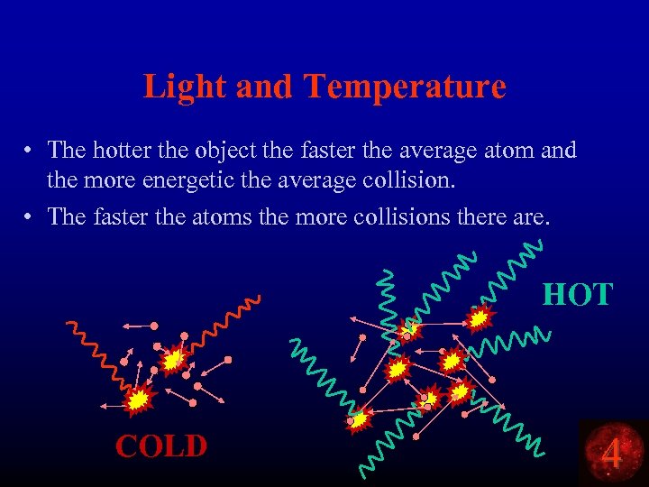 Light and Temperature • The hotter the object the faster the average atom and