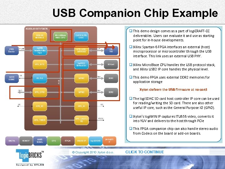 USB Companion Chip Example q This demo design comes as a part of logi.