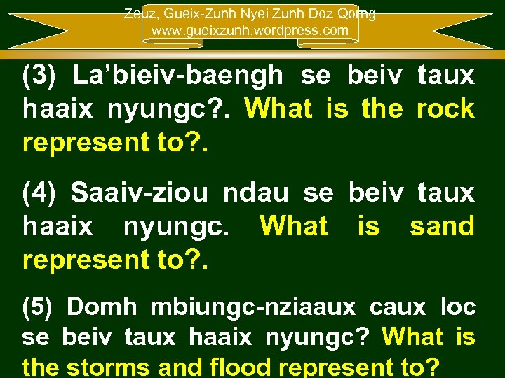 Zeuz, Gueix-Zunh Nyei Zunh Doz Qorng www. gueixzunh. wordpress. com (3) La’bieiv-baengh se beiv
