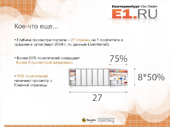 Кое-что еще. . . • Глубина просмотра портала – 27 страниц на 1 посетителя
