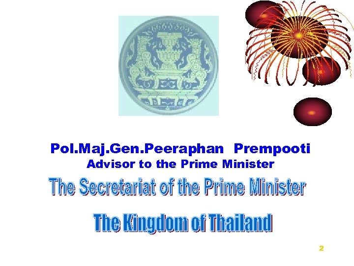 Pol. Maj. Gen. Peeraphan Prempooti Advisor to the Prime Minister 2 