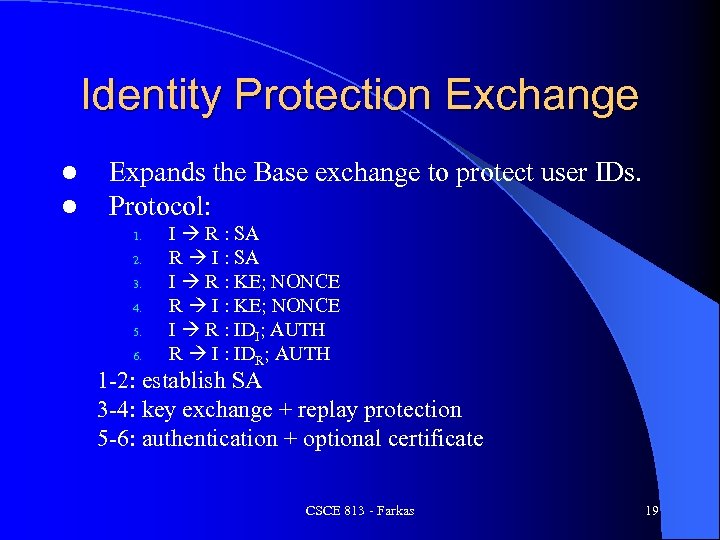 Identity Protection Exchange l l Expands the Base exchange to protect user IDs. Protocol: