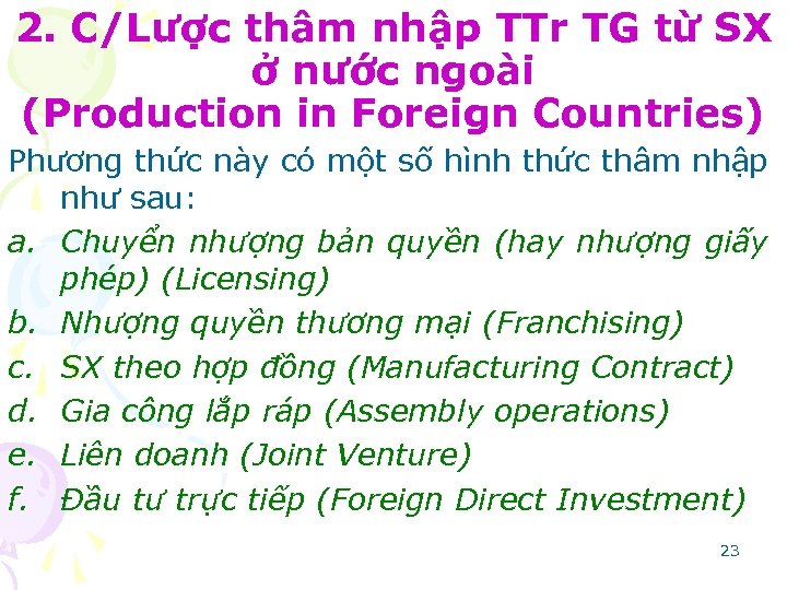 2. C/Lược thâm nhập TTr TG từ SX ở nước ngoài (Production in Foreign