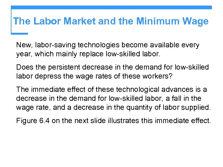 The Labor Market and the Minimum Wage New, labor-saving technologies become available every year,