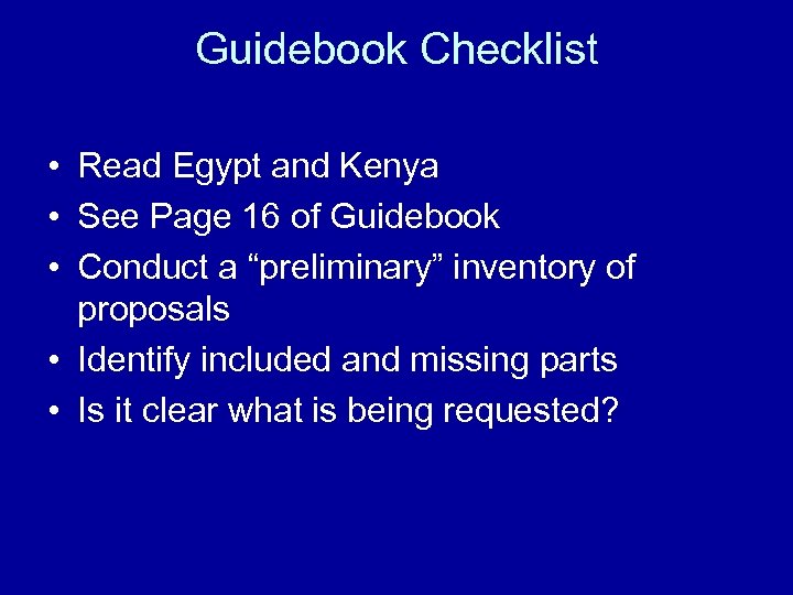 Guidebook Checklist • Read Egypt and Kenya • See Page 16 of Guidebook •