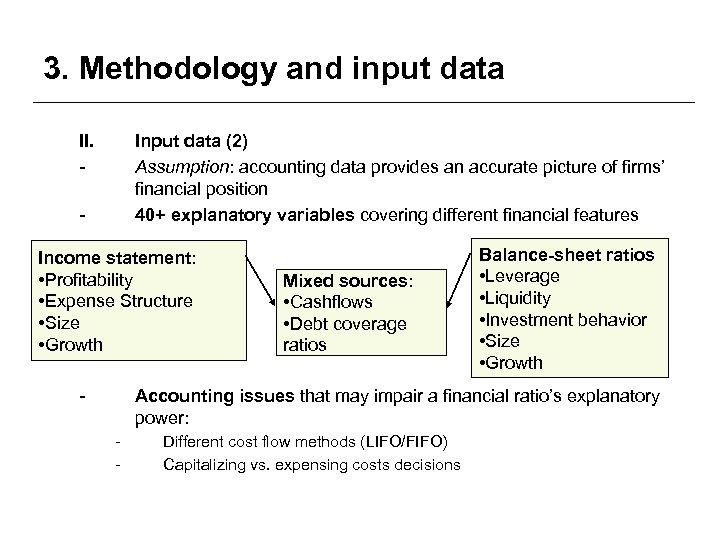3. Methodology and input data II. - Input data (2) Assumption: accounting data provides