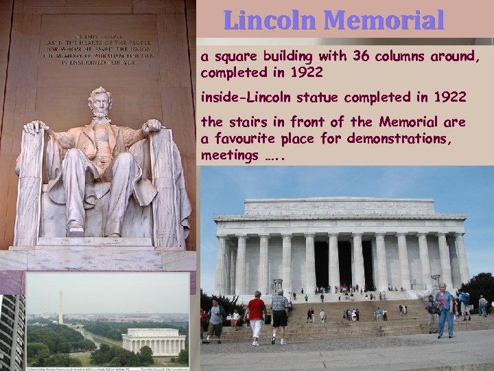Lincoln Memorial a square building with 36 columns around, completed in 1922 inside-Lincoln statue