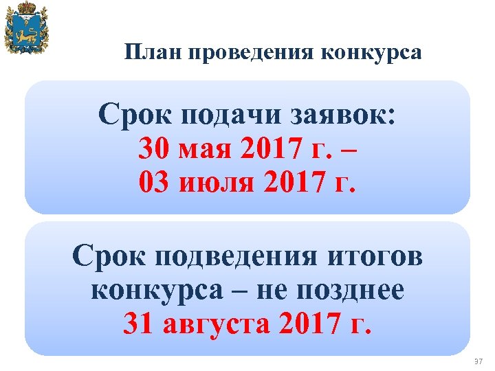 План проведения конкурса Срок подачи заявок: 30 мая 2017 г. – П 03 июля