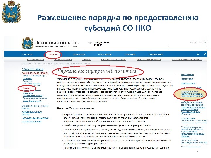 Размещение порядка по предоставлению субсидий СО НКО 7 