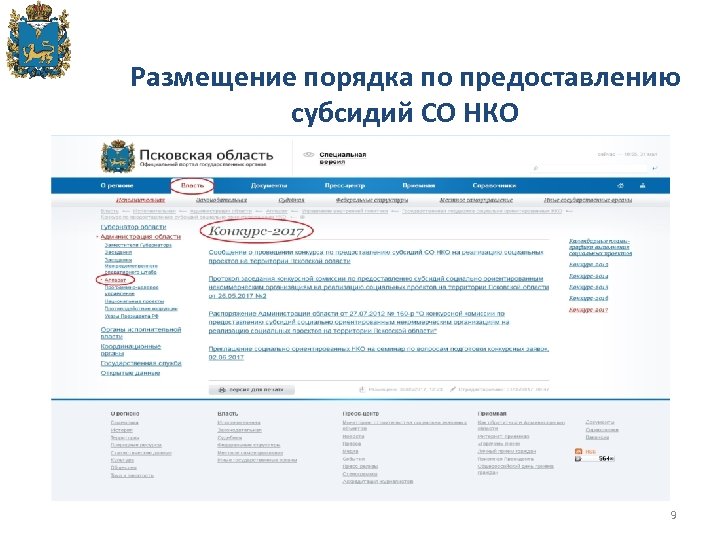 Размещение порядка по предоставлению субсидий СО НКО 9 