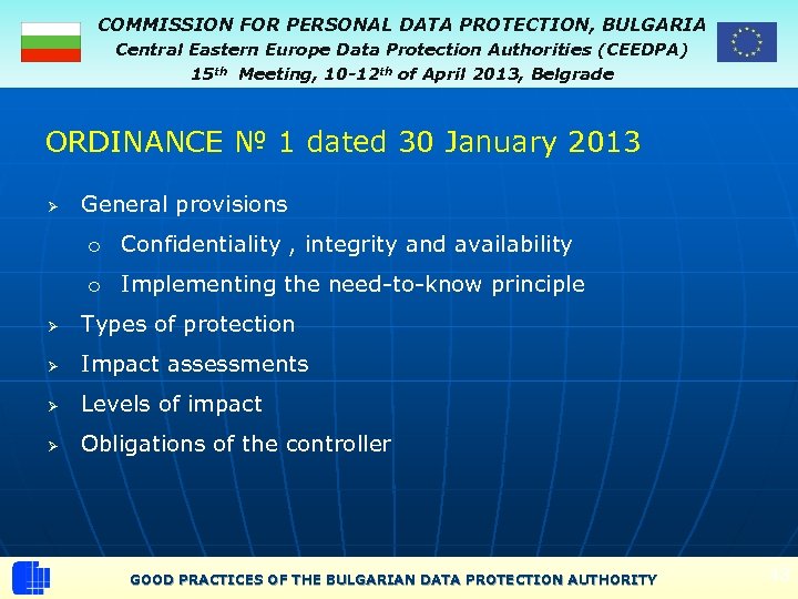COMMISSION FOR PERSONAL DATA PROTECTION, BULGARIA Central Eastern Europe Data Protection Authorities (CEEDPA) 15