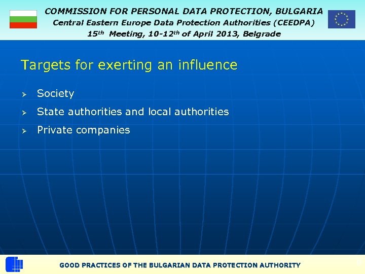 COMMISSION FOR PERSONAL DATA PROTECTION, BULGARIA Central Eastern Europe Data Protection Authorities (CEEDPA) 15