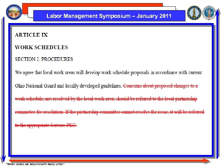 Labor Management Symposium – January 2011 “When called, we respond with ready units!” 
