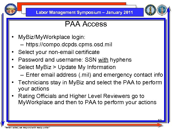 Labor Management Symposium – January 2011 PAA Access • My. Biz/My. Workplace login: –