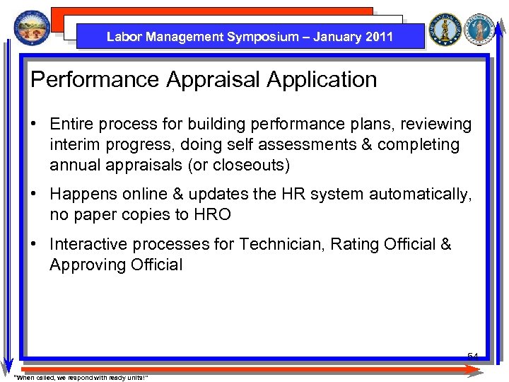 Labor Management Symposium – January 2011 Performance Appraisal Application • Entire process for building
