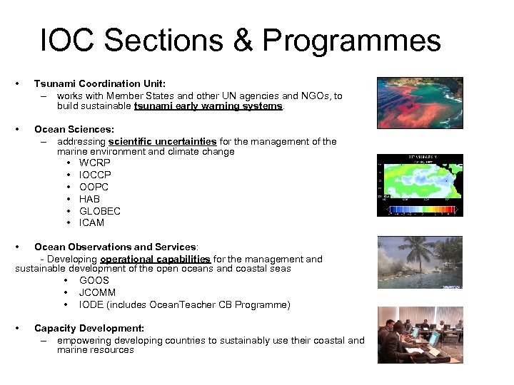 IOC Sections & Programmes • Tsunami Coordination Unit: – works with Member States and