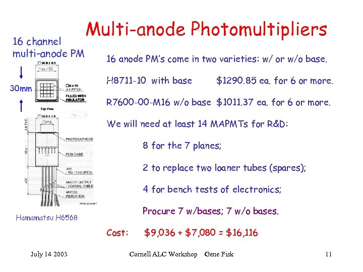 16 channel multi-anode PM 30 mm Multi-anode Photomultipliers 16 anode PM’s come in two