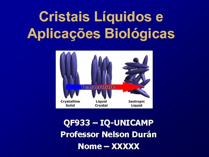 Cristais Líquidos e Aplicações Biológicas QF 933 – IQ-UNICAMP Professor Nelson Durán Nome –