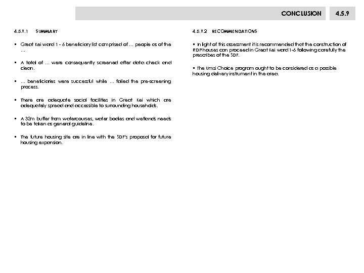 CONCLUSION 4. 5. 9. 1 SUMMARY • Great Kei ward 1 - 6 beneficiary