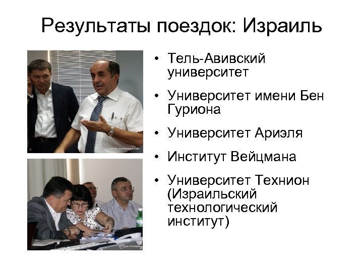 Результаты поездок: Израиль • Тель-Авивский университет • Университет имени Бен Гуриона • Университет Ариэля