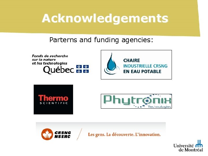 Acknowledgements Parterns and funding agencies: 