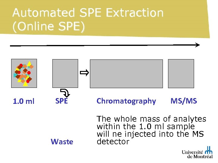 Automated SPE Extraction (Online SPE) 1. 0 ml SPE Waste Chromatography MS/MS The whole