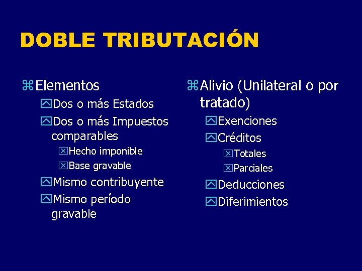DOBLE TRIBUTACIÓN z Elementos y. Dos o más Estados y. Dos o más Impuestos