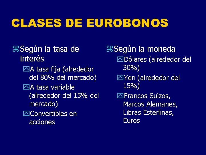 CLASES DE EUROBONOS z Según la tasa de interés y. A tasa fija (alrededor