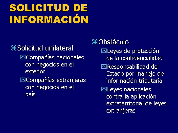 SOLICITUD DE INFORMACIÓN z Solicitud unilateral y. Compañías nacionales con negocios en el exterior