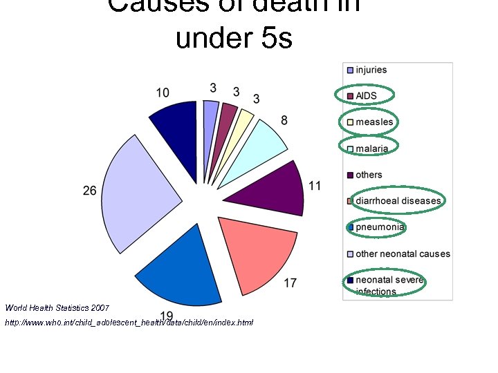 Causes of death in under 5 s World Health Statistics 2007 http: //www. who.