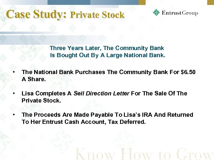 Case Study: Private Stock Three Years Later, The Community Bank Is Bought Out By