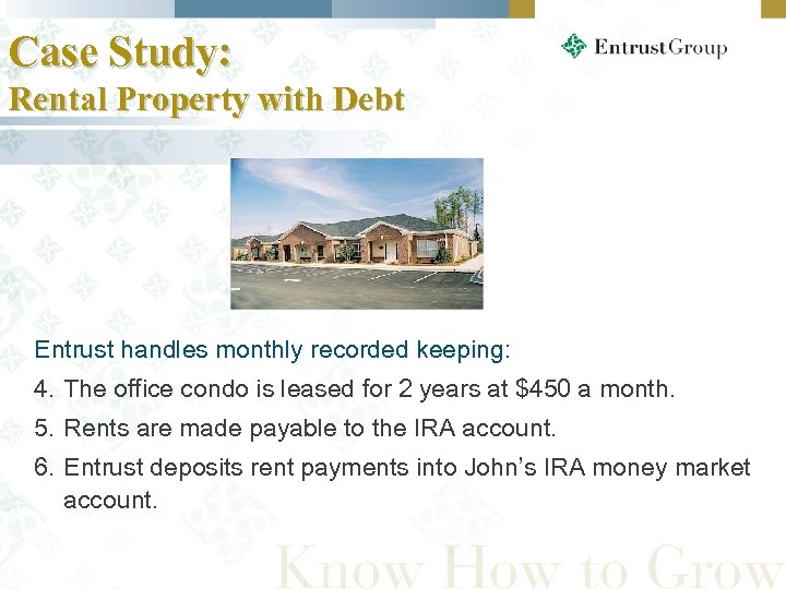 Case Study: Rental Property with Debt Entrust handles monthly recorded keeping: 4. The office