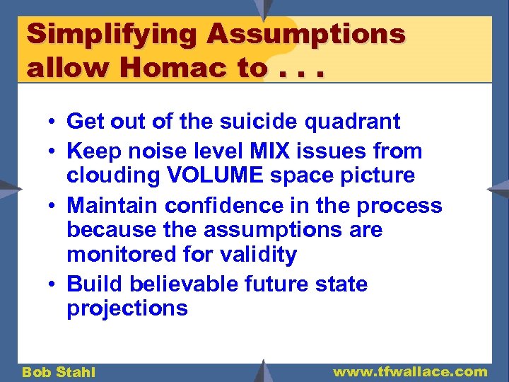 Simplifying Assumptions allow Homac to. . . • Get out of the suicide quadrant