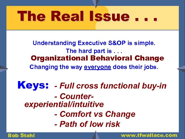 The Real Issue. . . Understanding Executive S&OP is simple. The hard part is.
