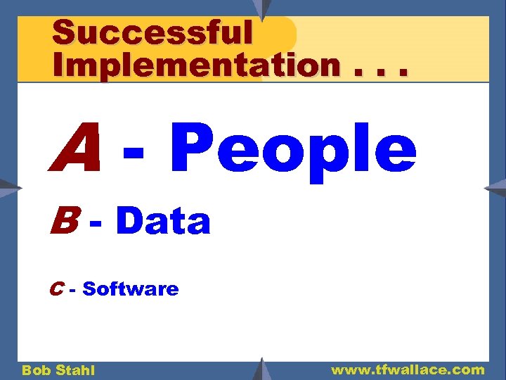 Successful Implementation. . . A - People B - Data C - Software Bob