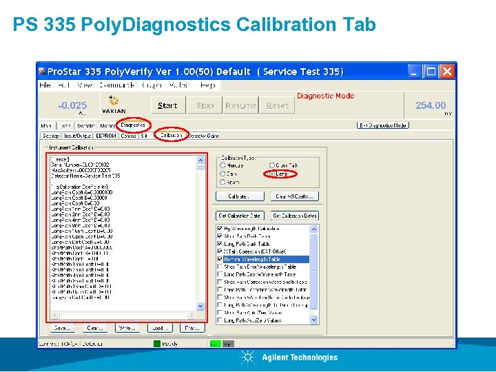 PS 335 Poly. Diagnostics Calibration Tab 